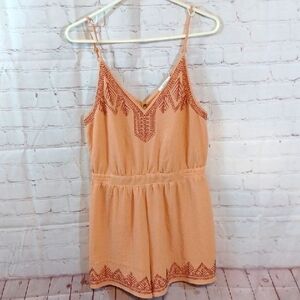 Lush Apricot Boho Feminine Embroidery Empire Waist Romper L